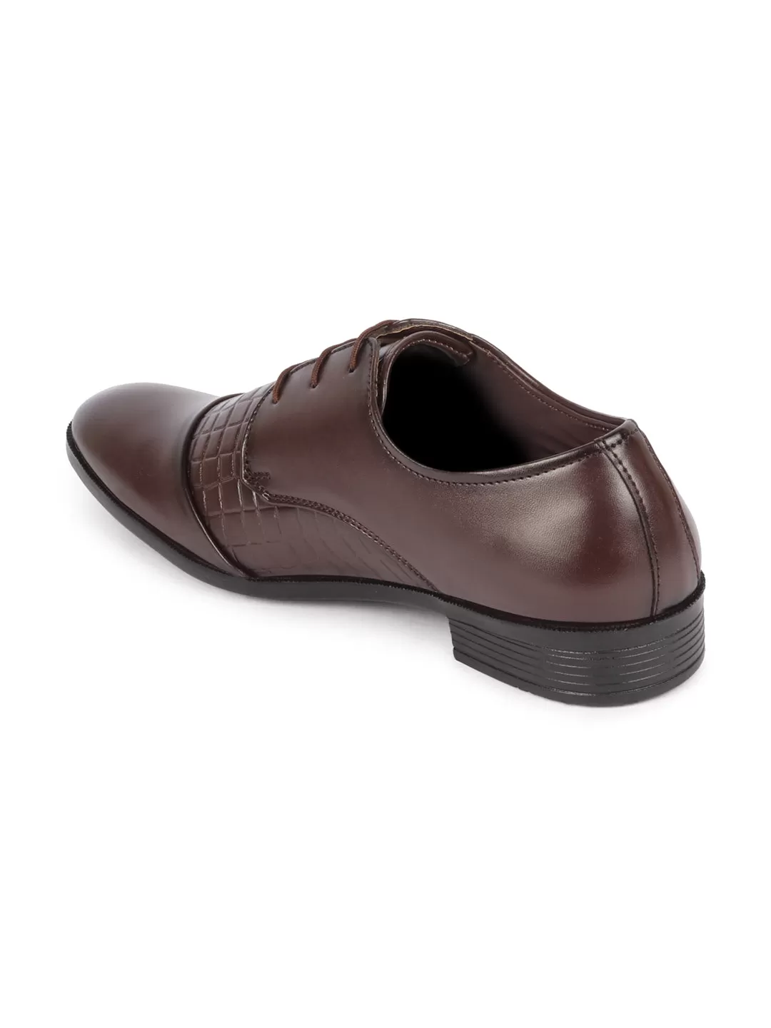 Men Brown Party Formal Office Comfort Embossed Design Lace Up Shoes