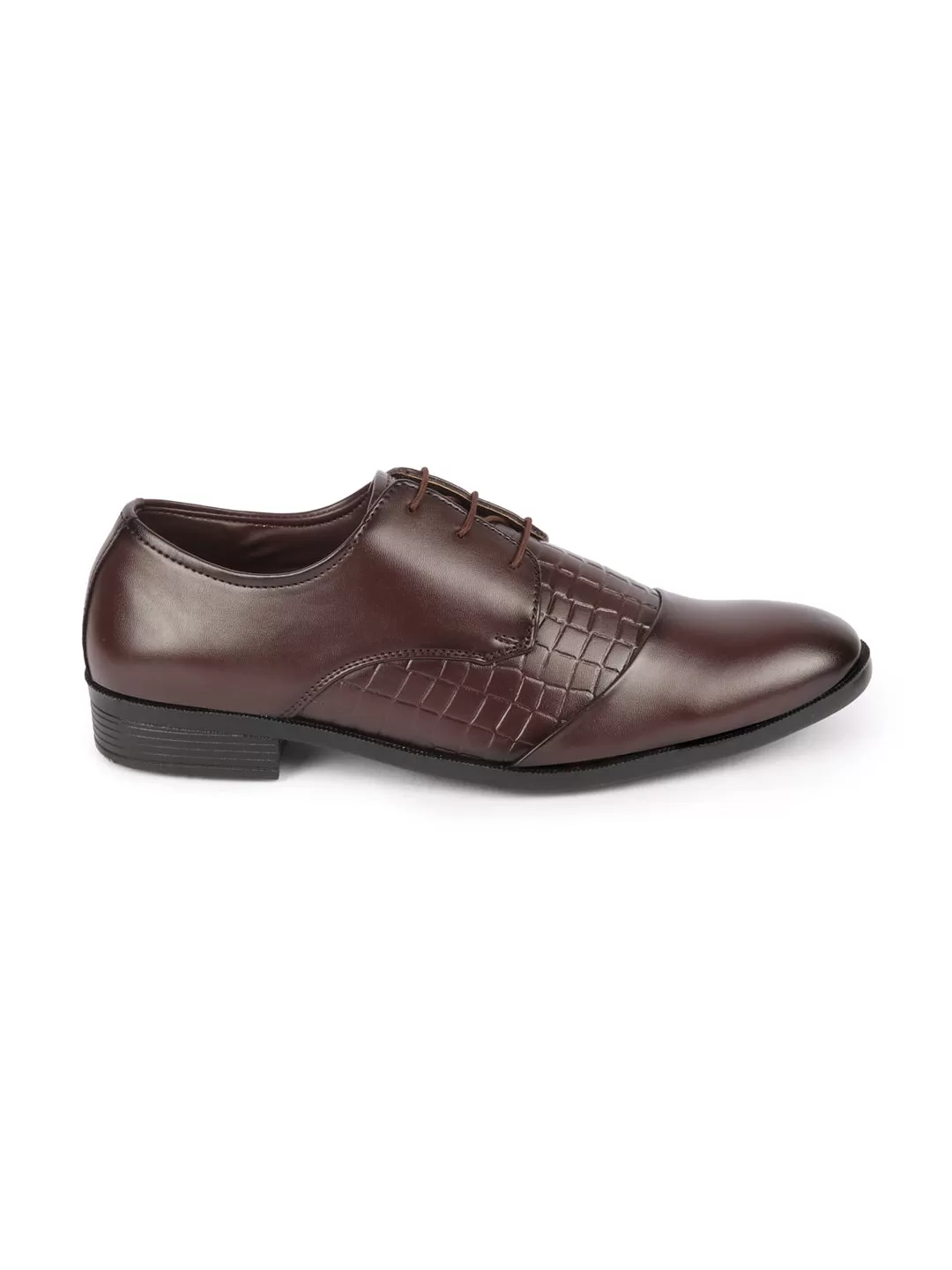 Men Brown Party Formal Office Comfort Embossed Design Lace Up Shoes