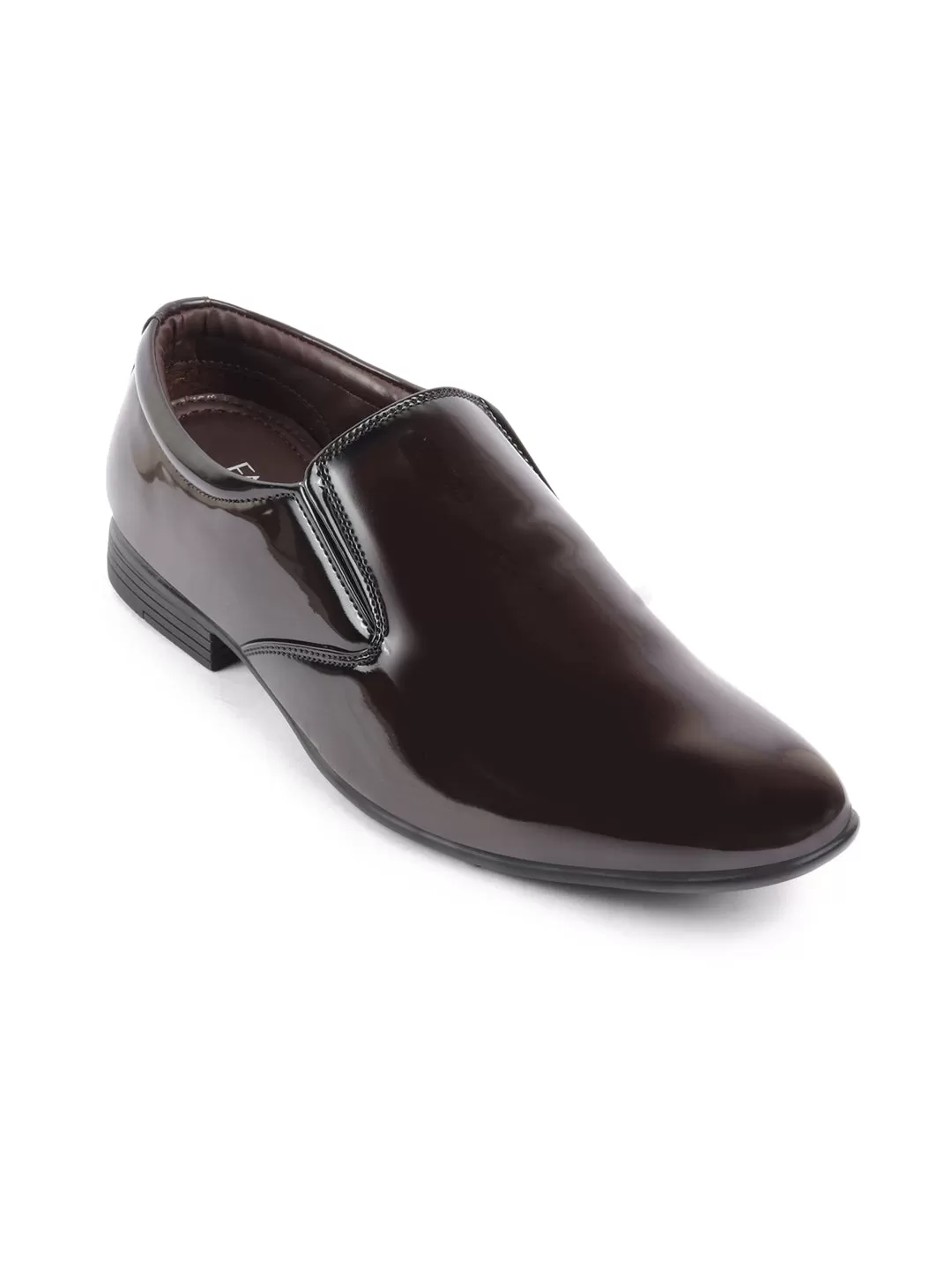 Men Brown Patent Leather Party Formal Office Slip On Shoes