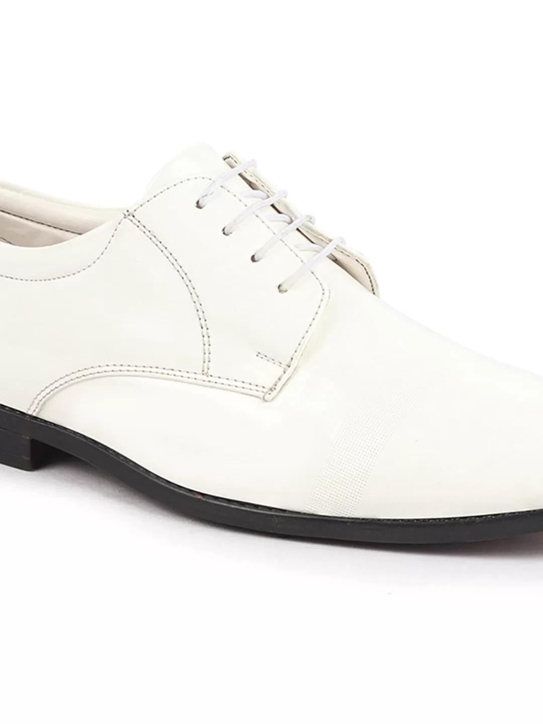 Men White Patent Leather Party Formal Textured Strip Lace Up Shoes