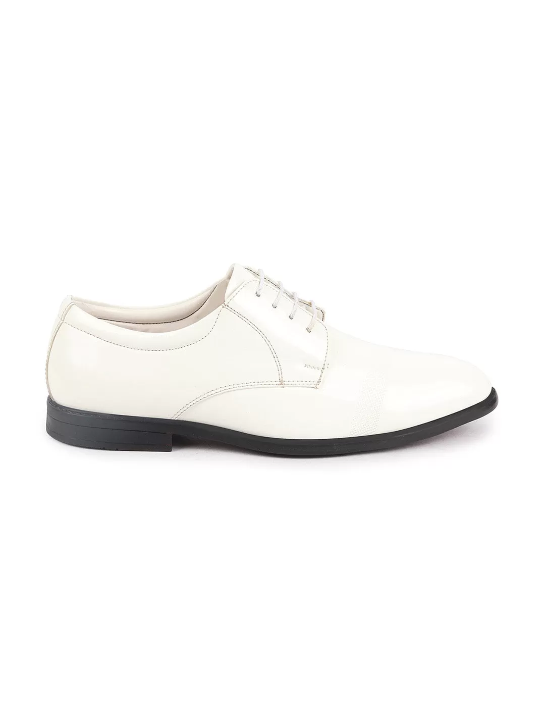 Men White Patent Leather Party Formal Textured Strip Lace Up Shoes