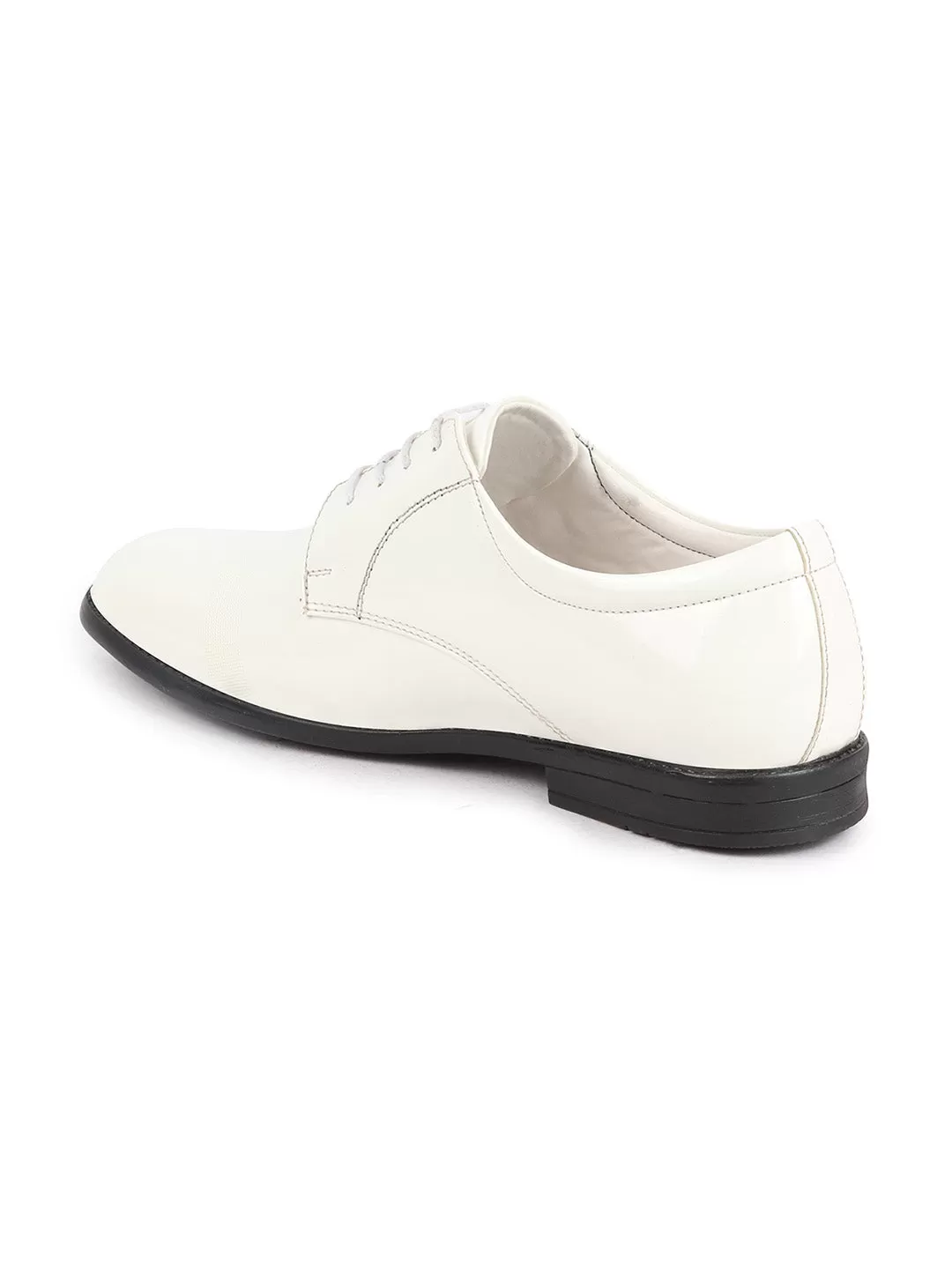 Men White Patent Leather Party Formal Textured Strip Lace Up Shoes