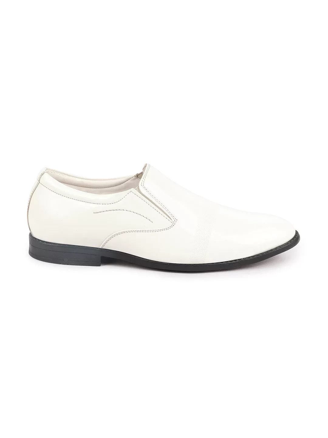 Men White Patent Leather Party Formal Textured Strip Slip On Shoes