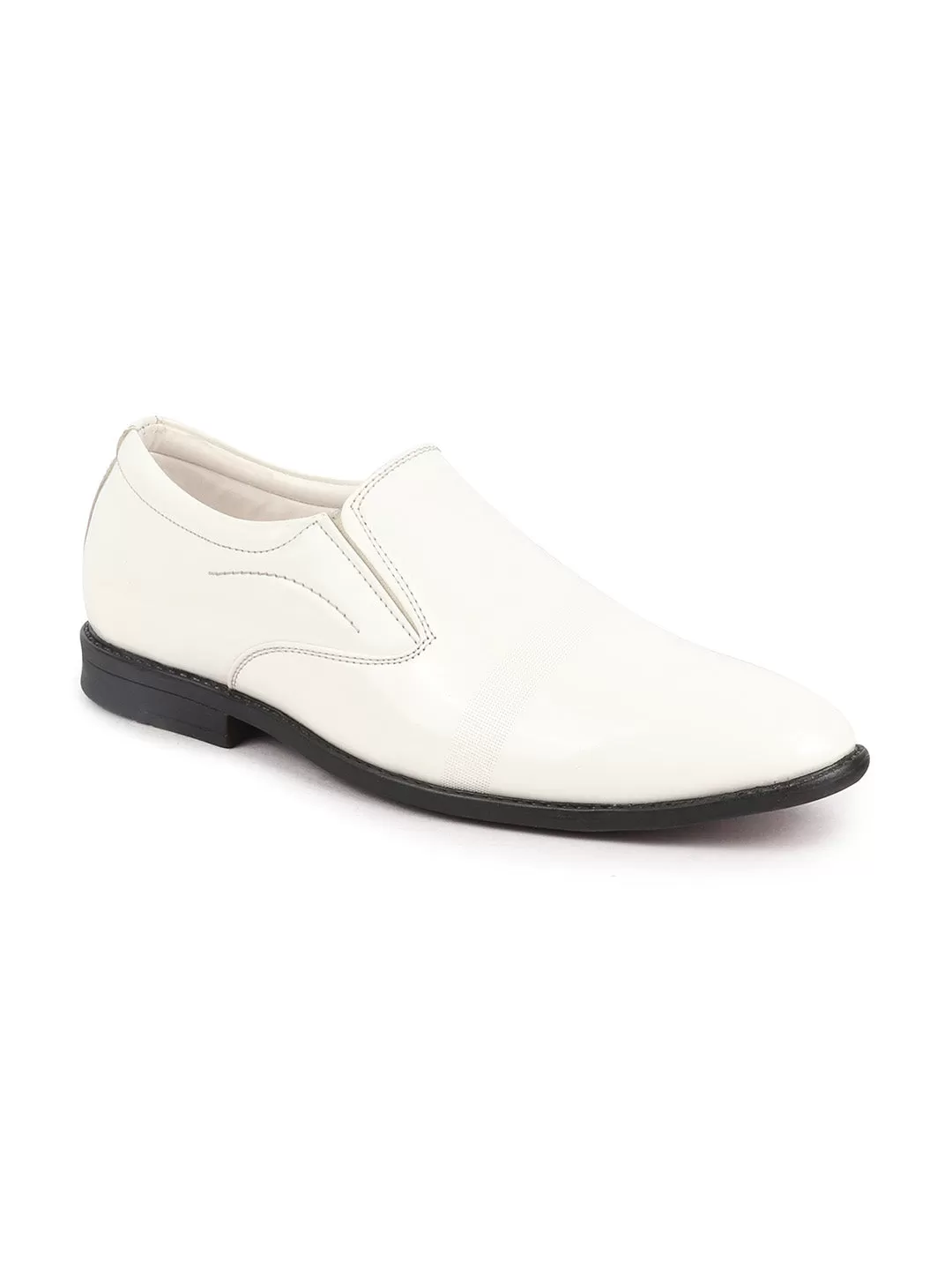 Men White Patent Leather Party Formal Textured Strip Slip On Shoes