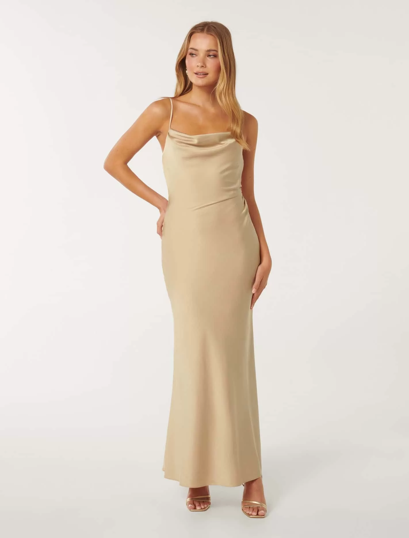 Mia Boat Neck Satin Maxi Dress