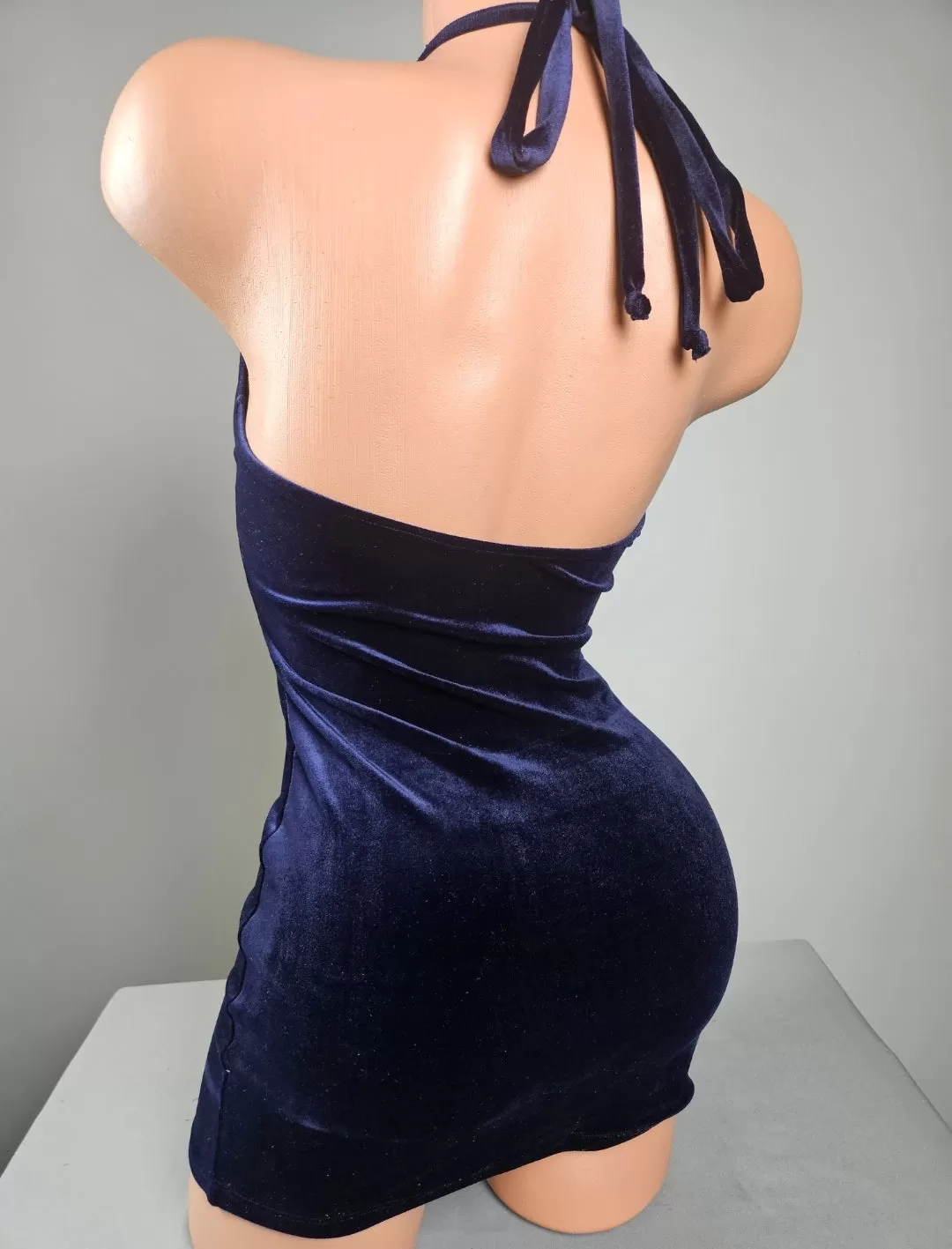 Navy Velvet Cut Out Mini Dress