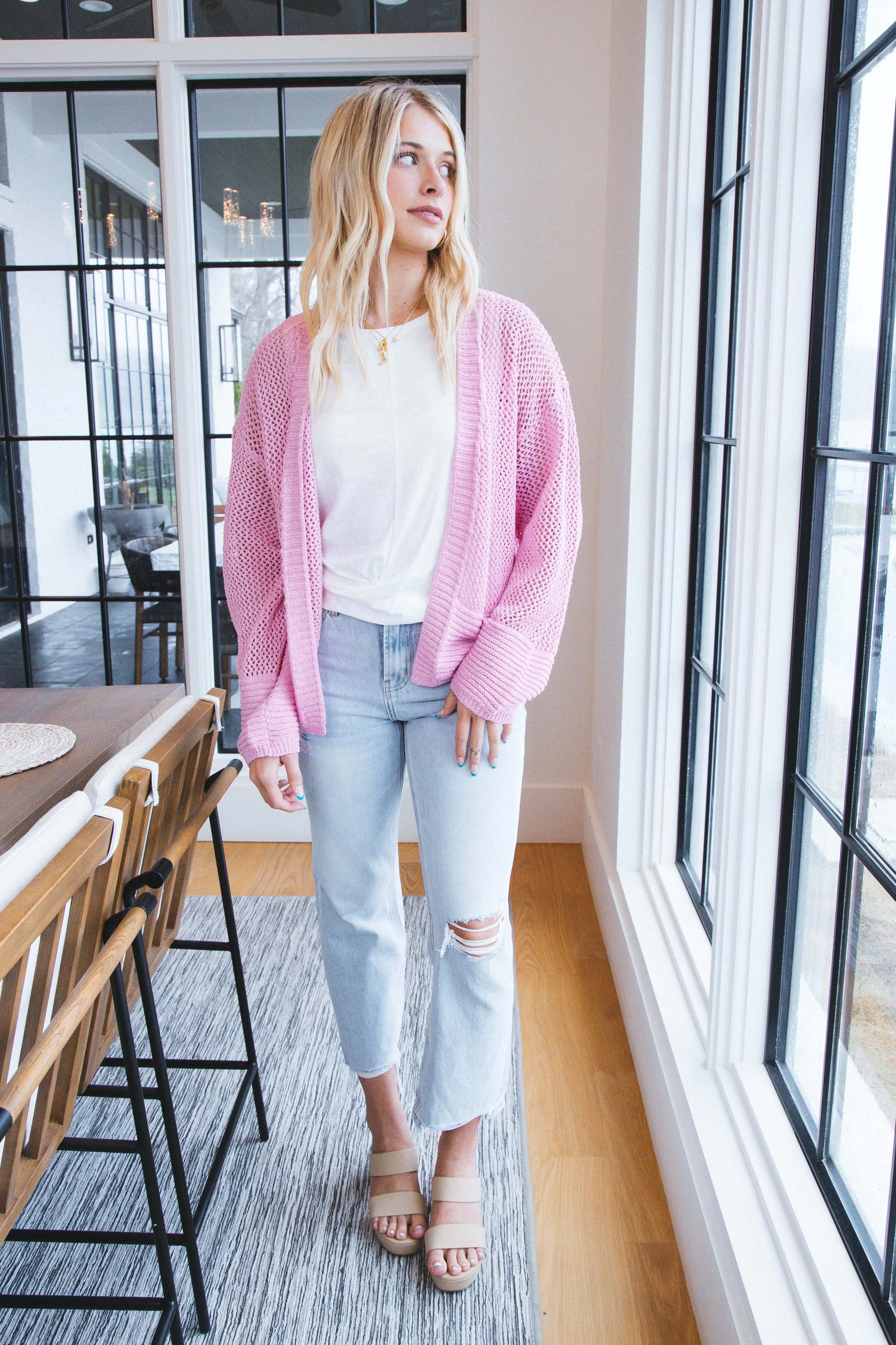 Peyton Open Knit Cardigan, Pink