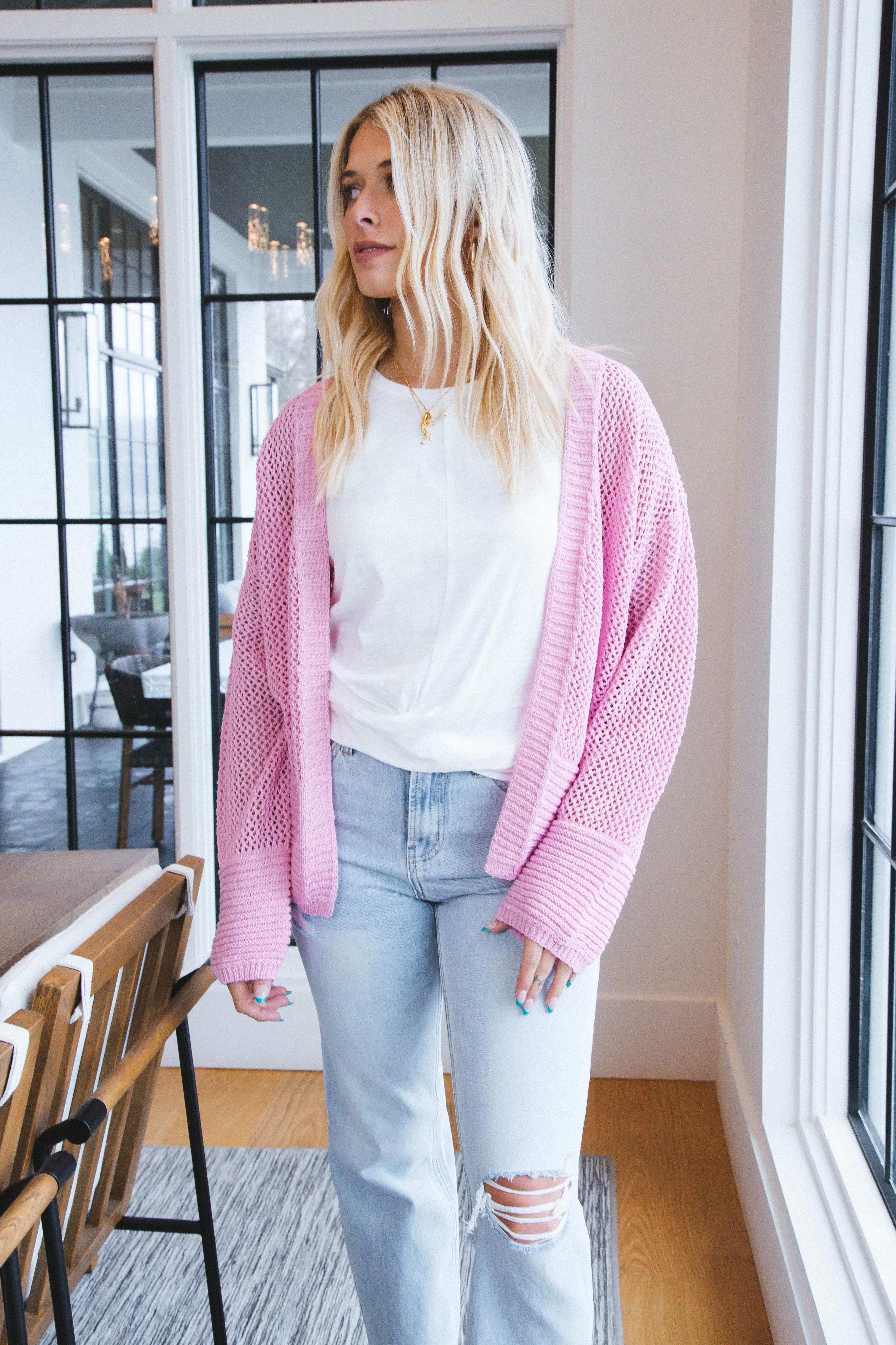 Peyton Open Knit Cardigan, Pink