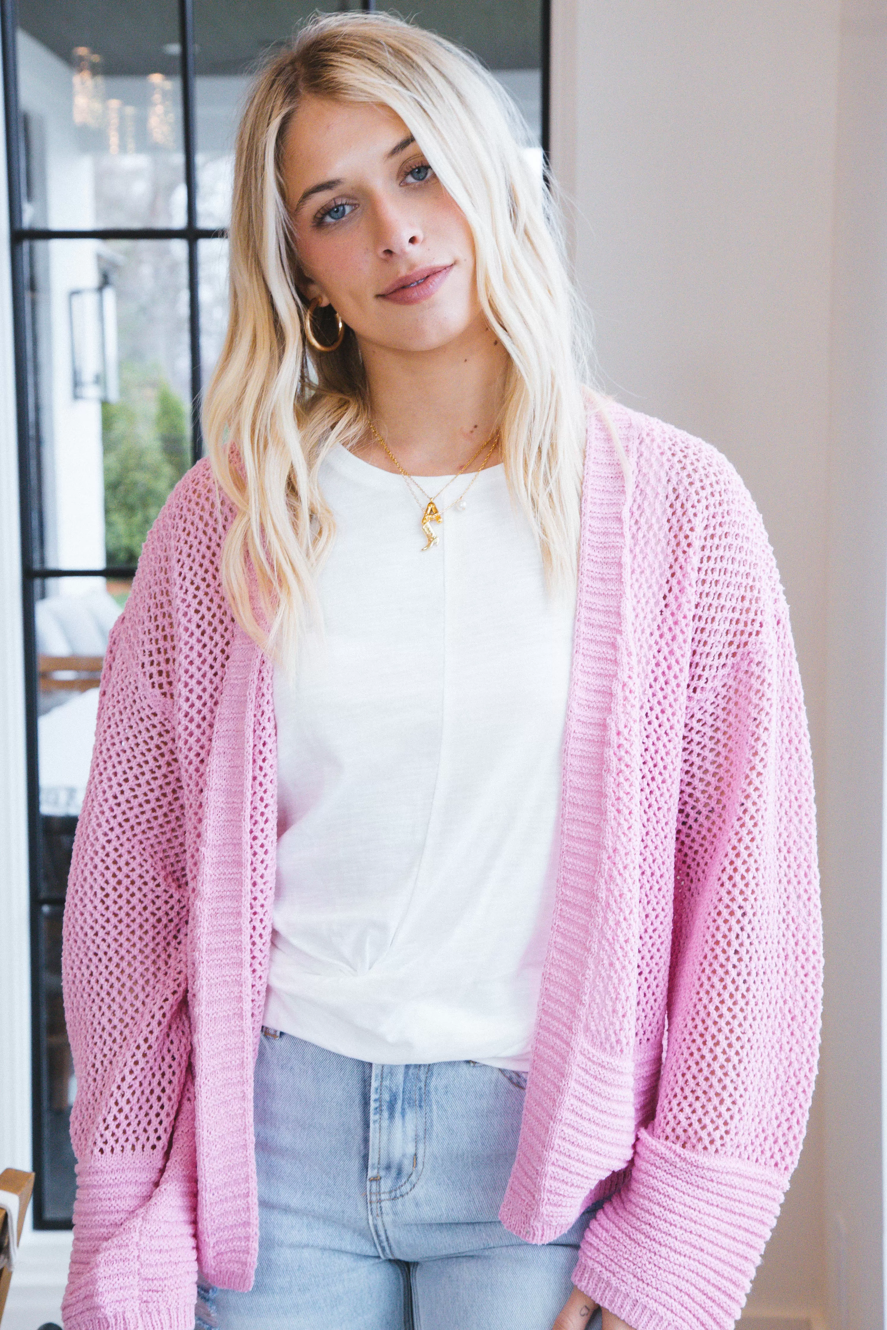 Peyton Open Knit Cardigan, Pink