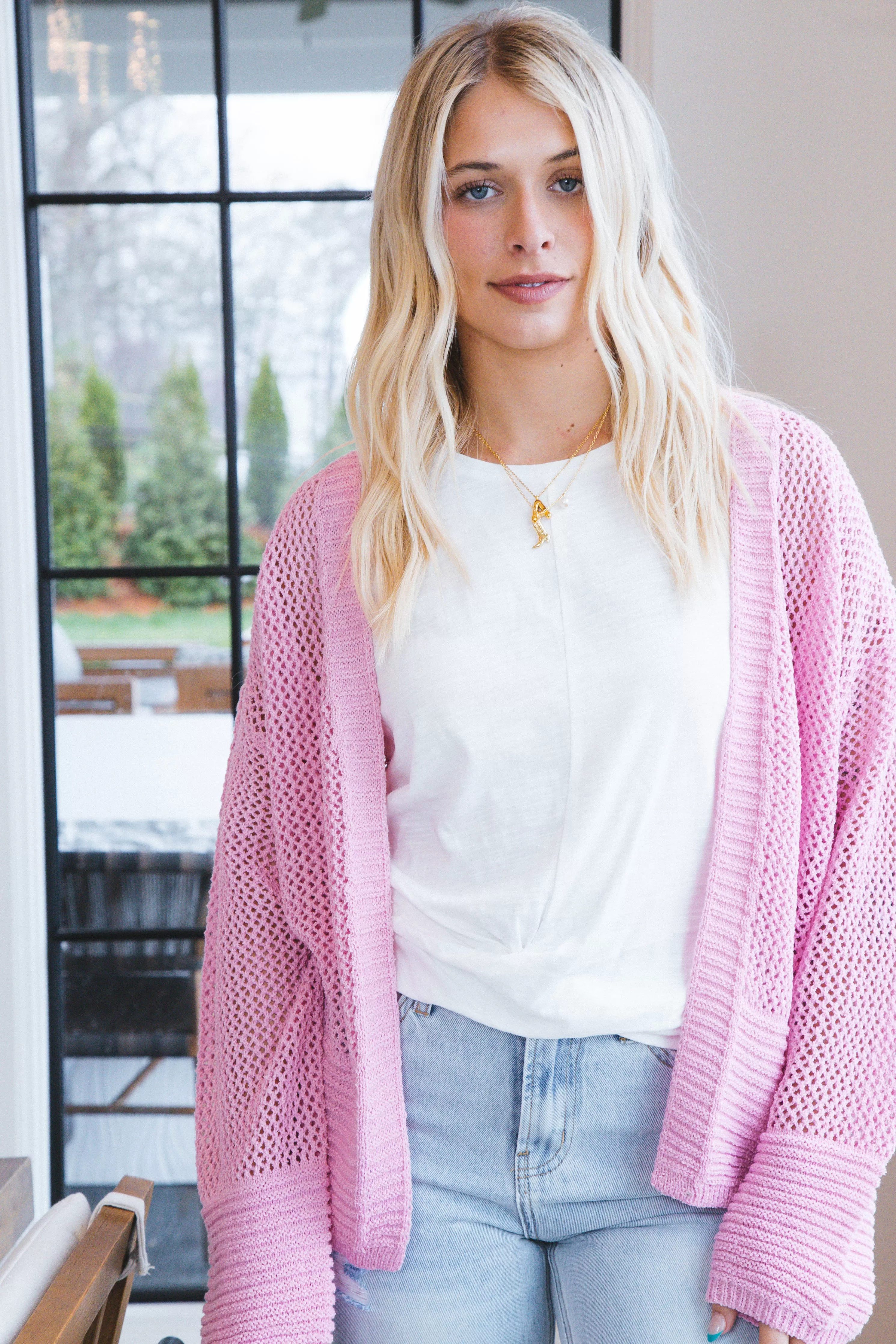 Peyton Open Knit Cardigan, Pink