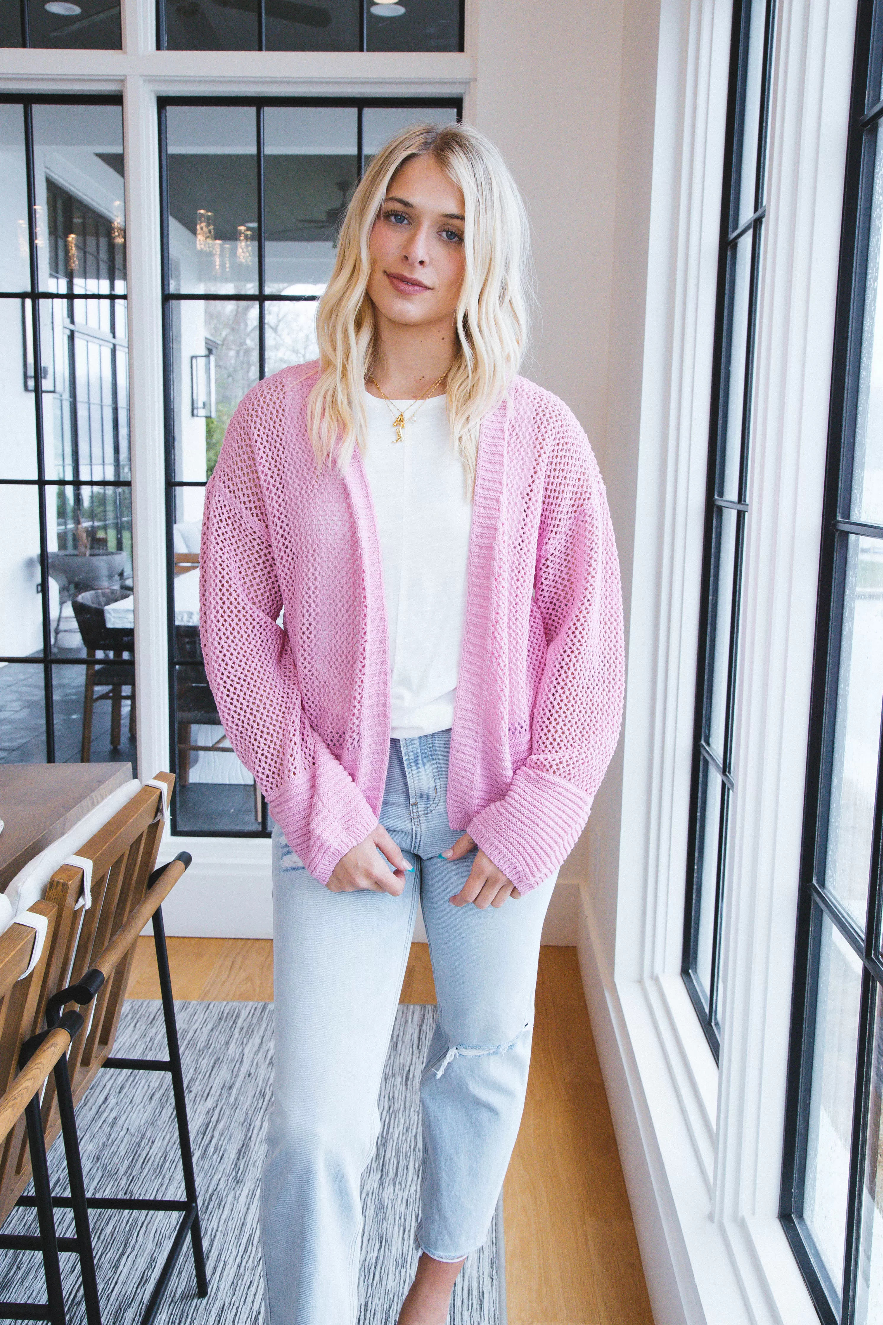 Peyton Open Knit Cardigan, Pink