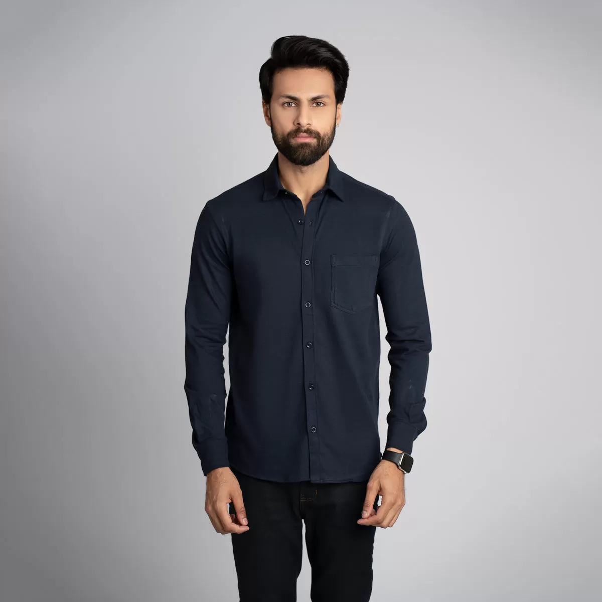 Pique Fabric Button Down Shirt - HSSM1230015