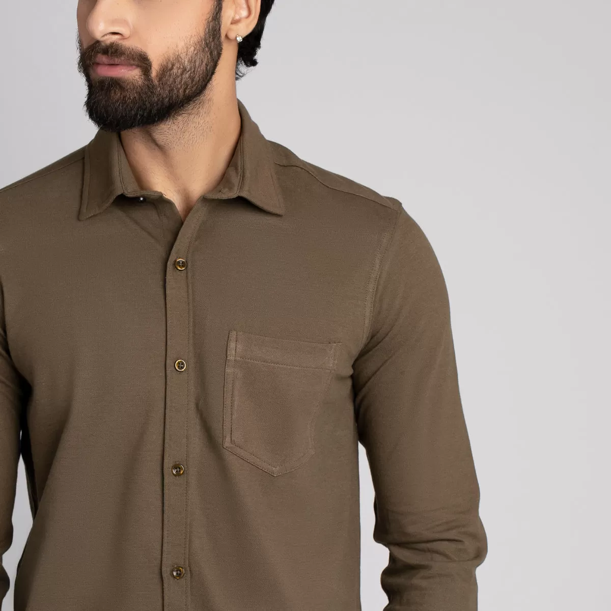 Pique Fabric Button Down Shirt - HSSM1230015