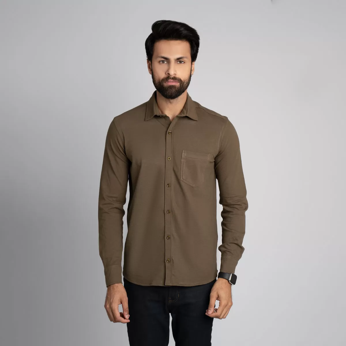 Pique Fabric Button Down Shirt - HSSM1230015