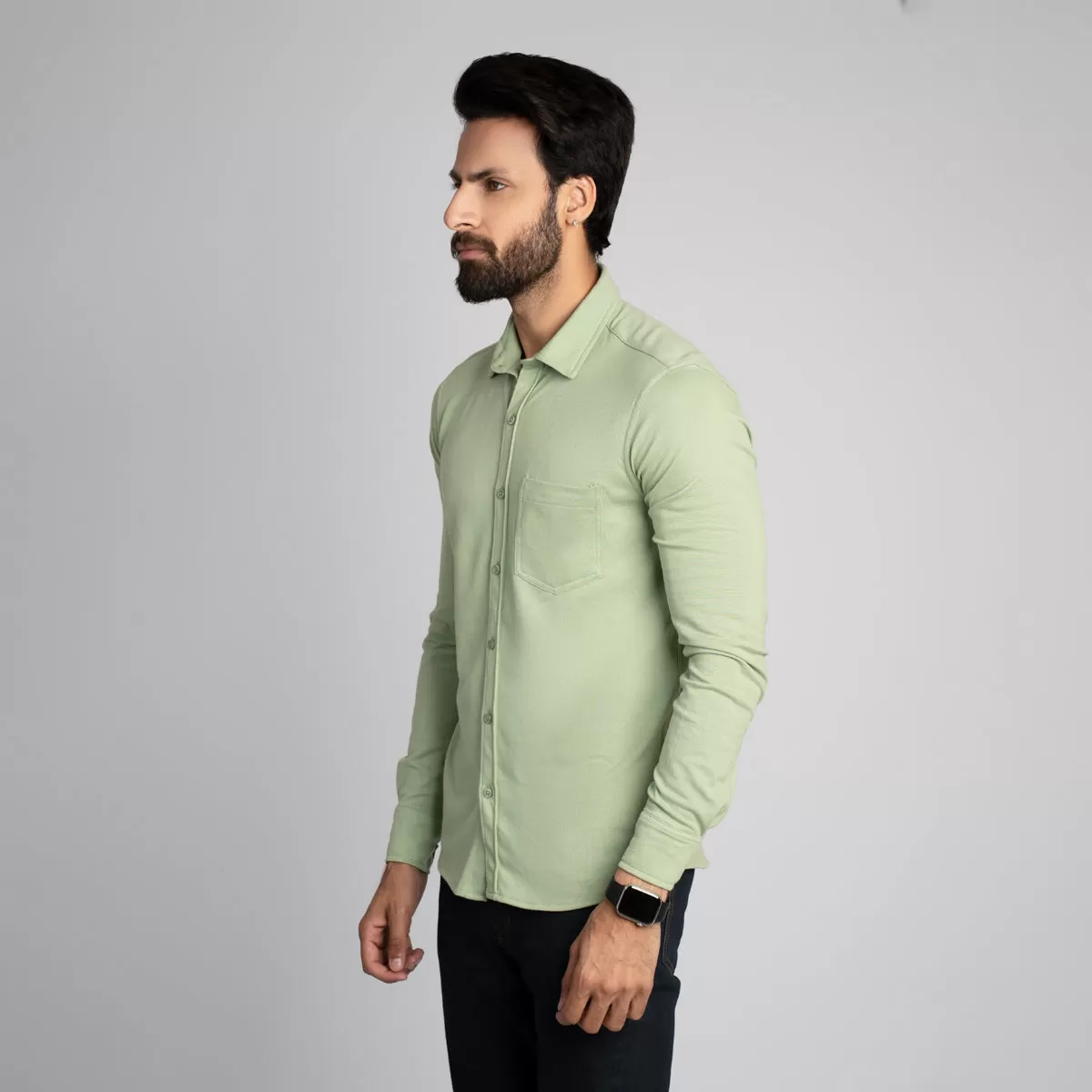 Pique Fabric Button Down Shirt - HSSM1230015