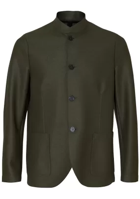 Pressed Wool Nehru Jacket Green