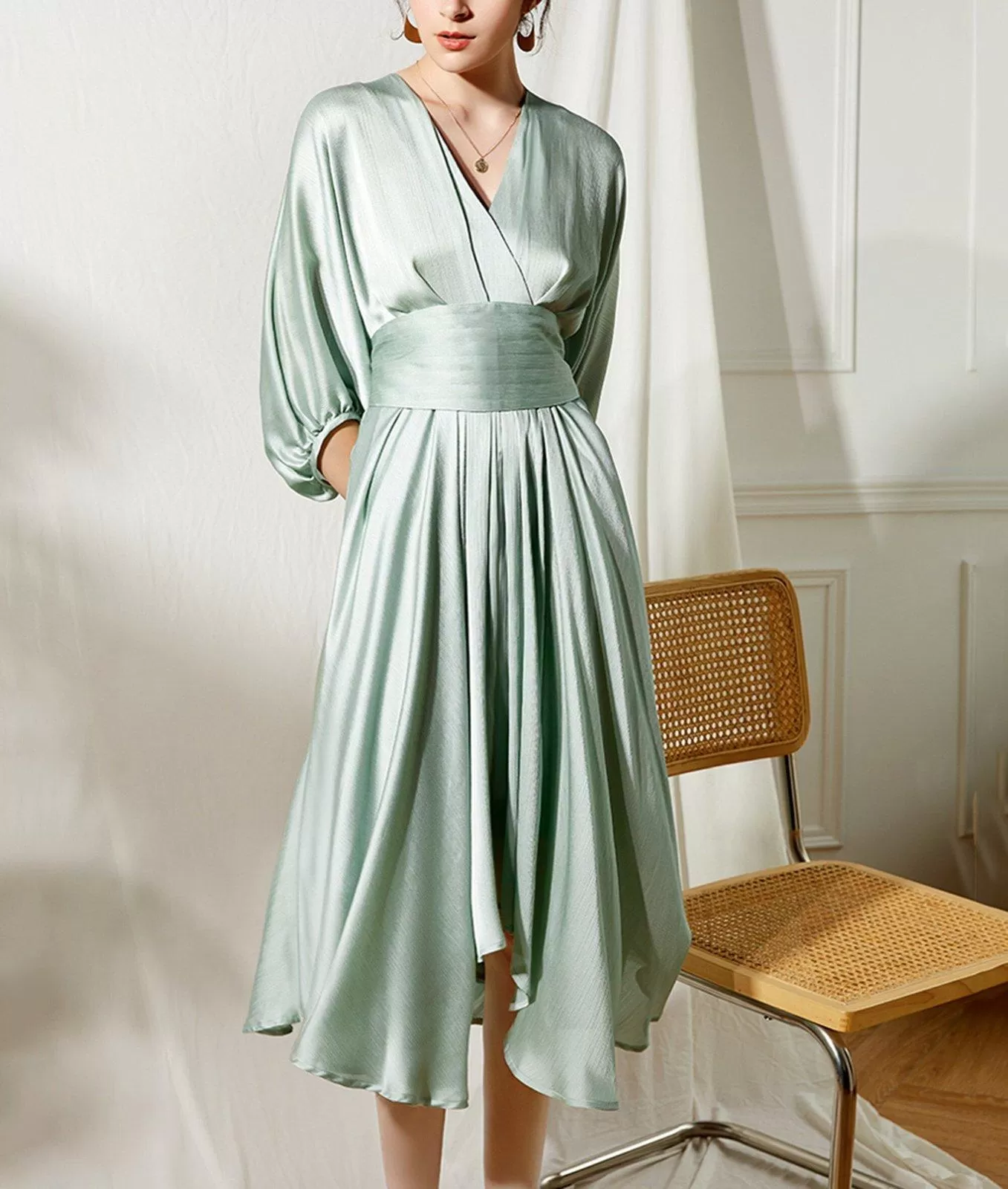 Puff Sleeve Waist Sash Cocktail Dress