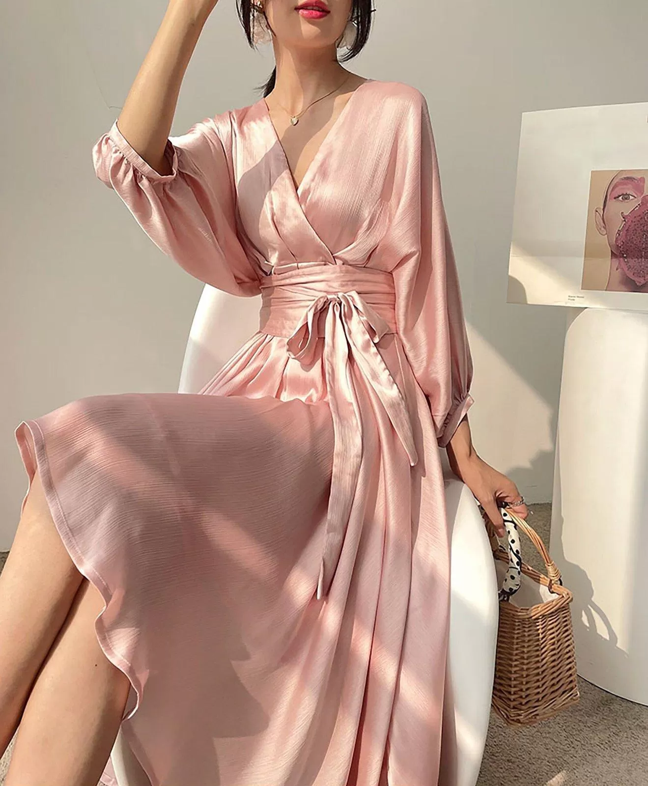 Puff Sleeve Waist Sash Cocktail Dress