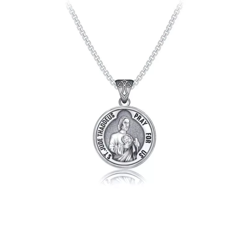 Saint Jude Pray For Us Necklace Silver Saint Jude Chain Religious Christian Gift