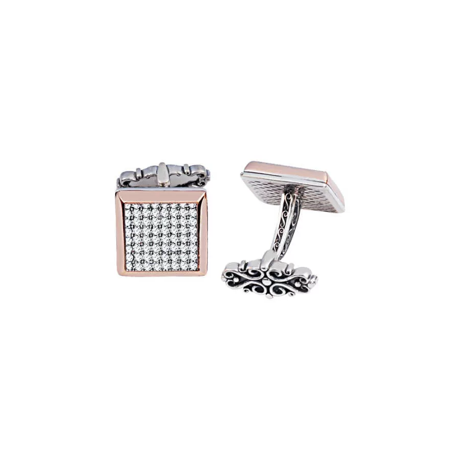 Silver White Zircon Square Design Cufflink