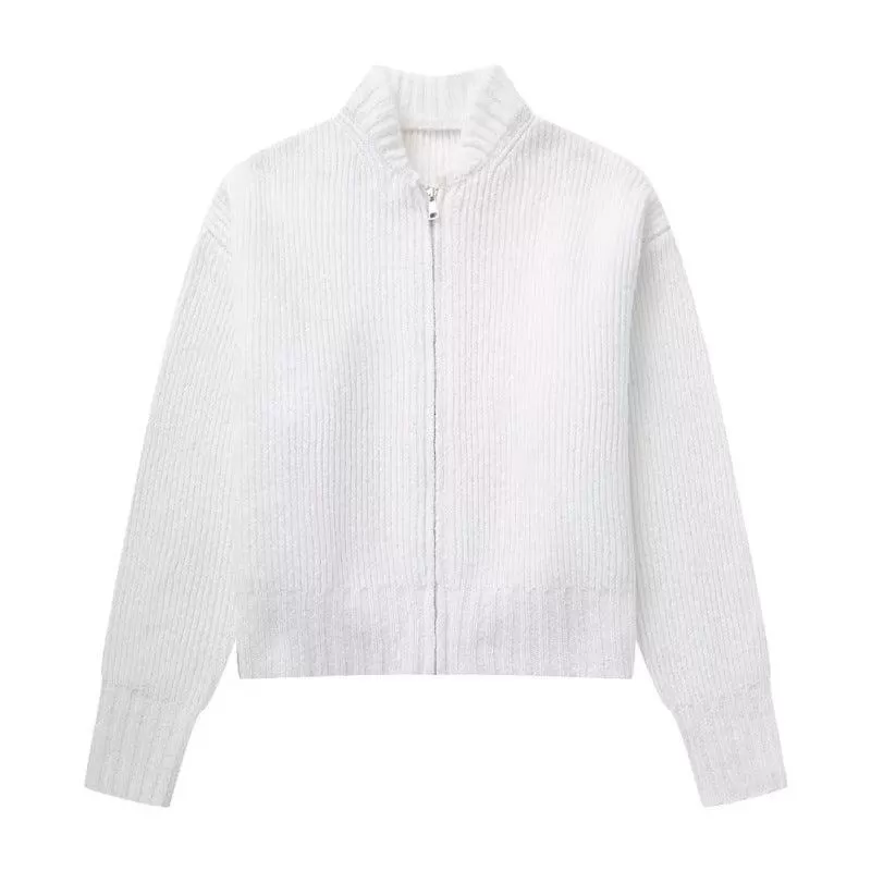 Stand Collar Crop Women Cardigan Sweater