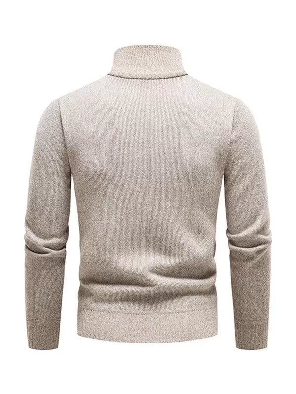 Stand-Up Collar Patchwork Zipper Men Turtleneck Sweater