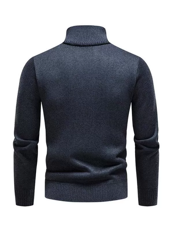 Stand-Up Collar Patchwork Zipper Men Turtleneck Sweater