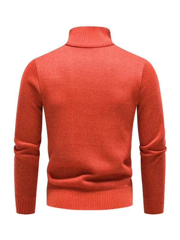 Stand-Up Collar Patchwork Zipper Men Turtleneck Sweater