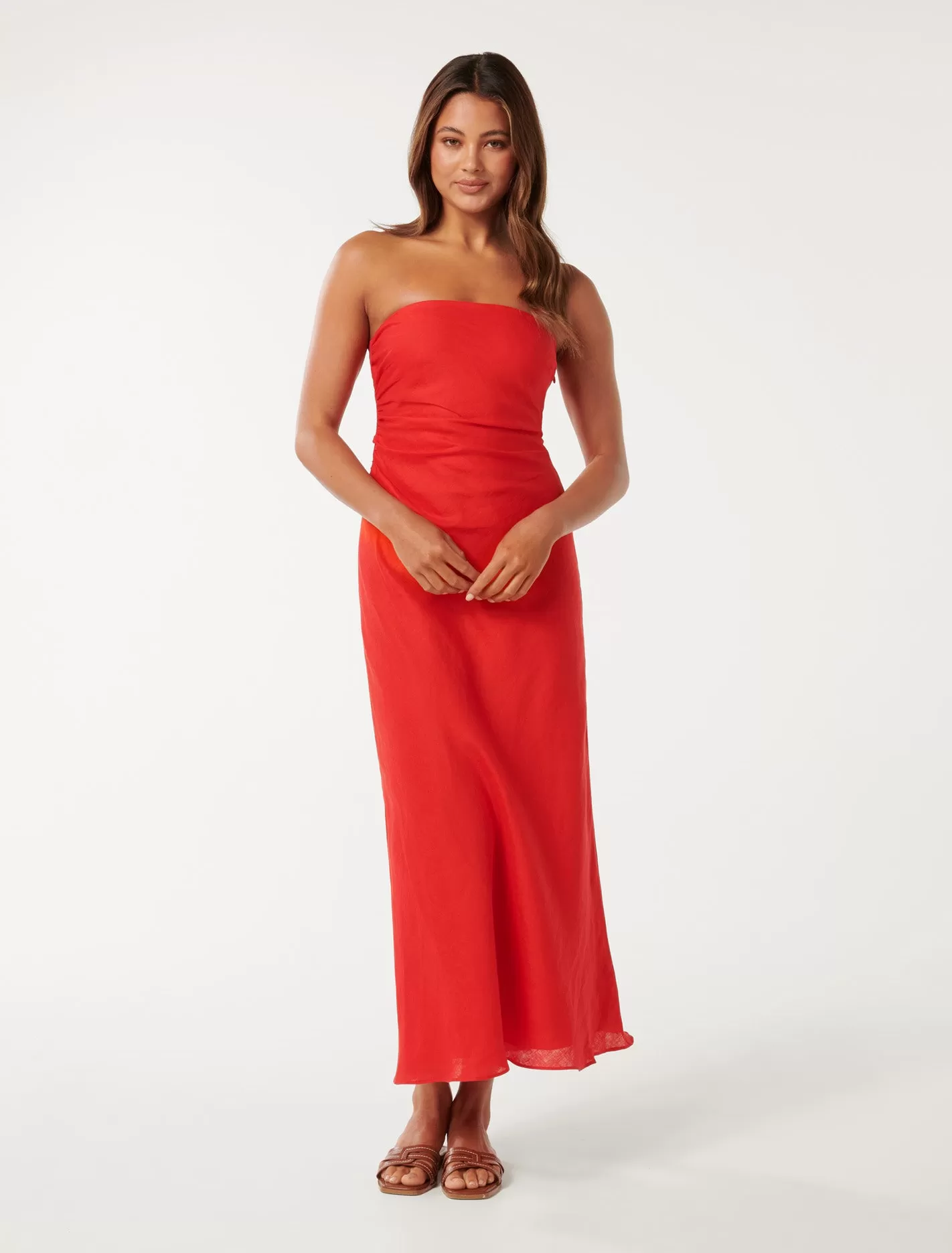 Stephanie Linen Strapless Midi Dress