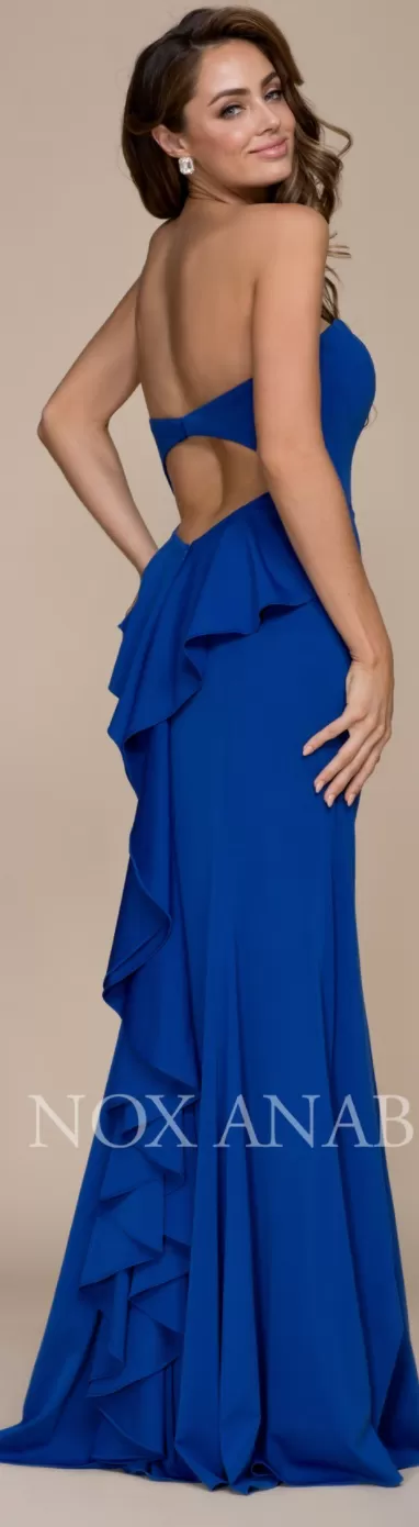 Strapless Ruffle Back Formal Gown