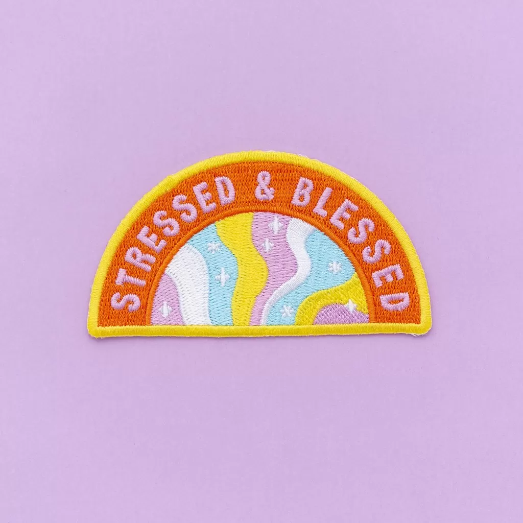 Stressed and Blessed Embroidered Iron On Patch