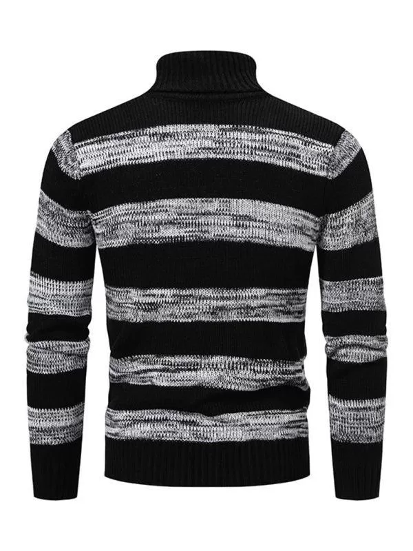 Striped Patchwork Turtleneck Men Sweater