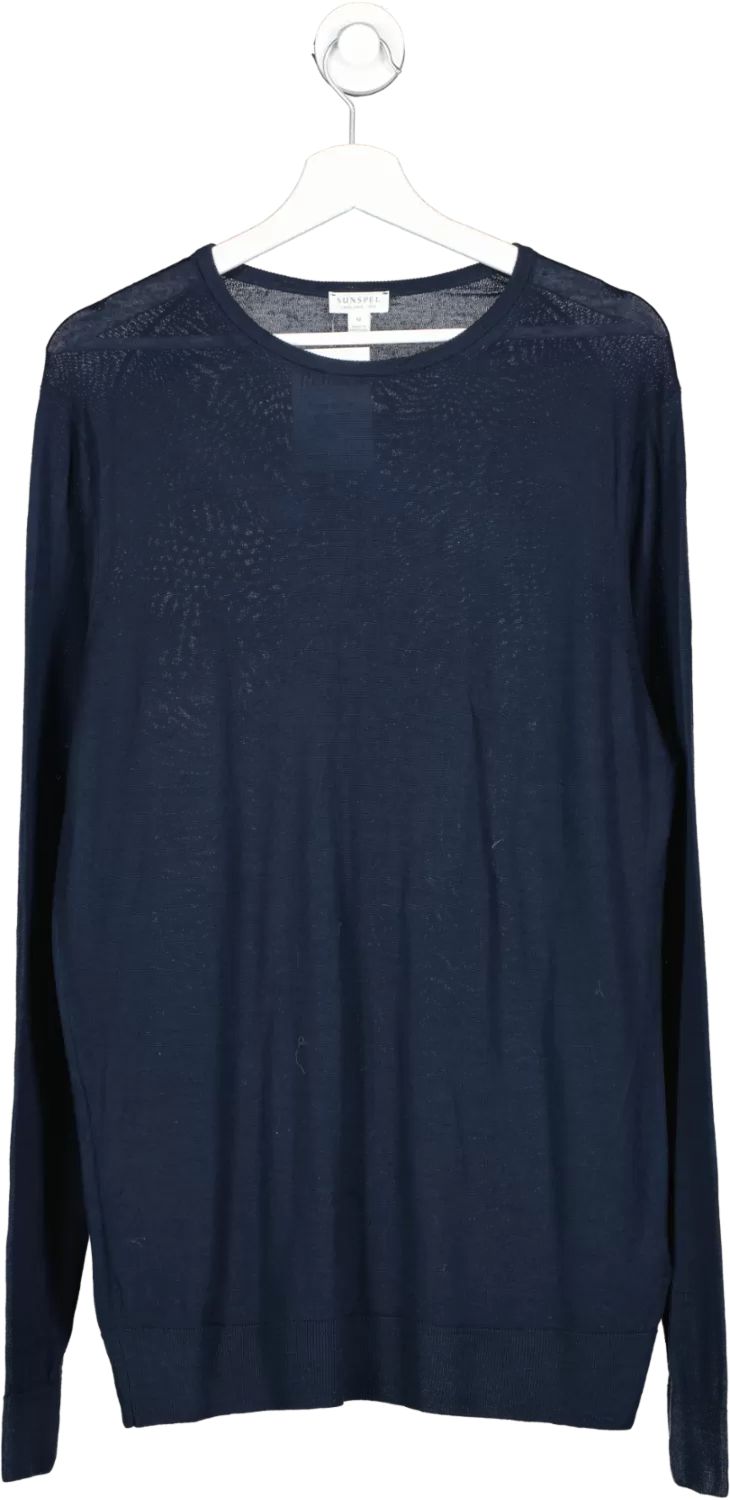 sunspel Blue Extra‑fine Merino Crew Neck UK M