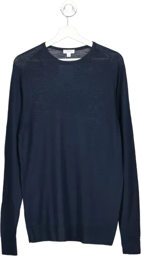 sunspel Blue Extra‑fine Merino Crew Neck UK M