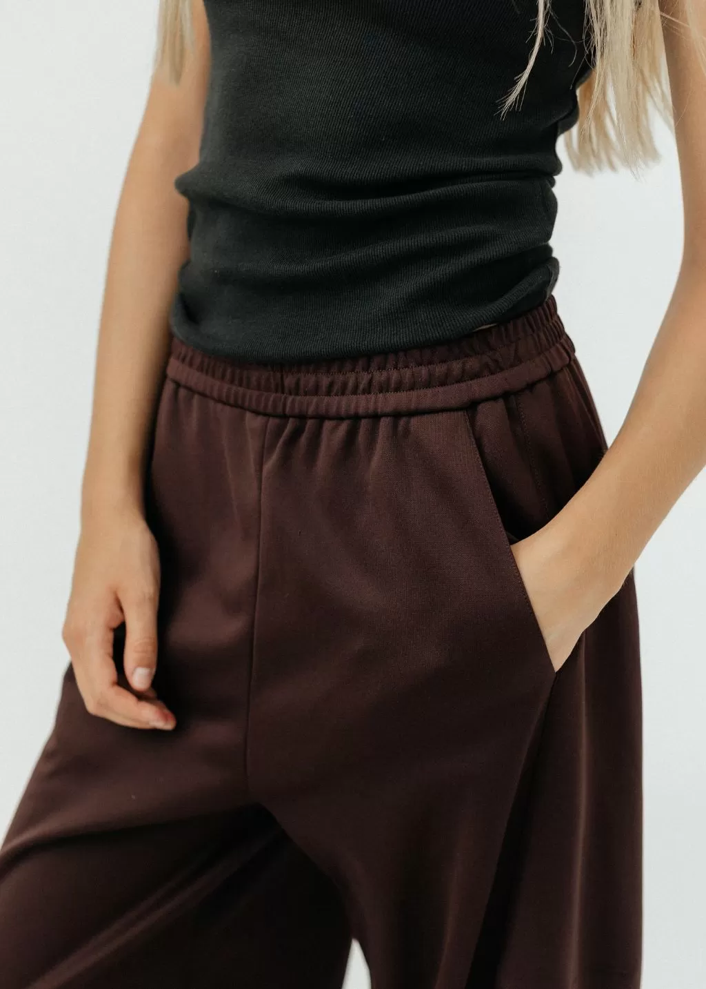 Tibi Active Knit Winslow Pant in Brown