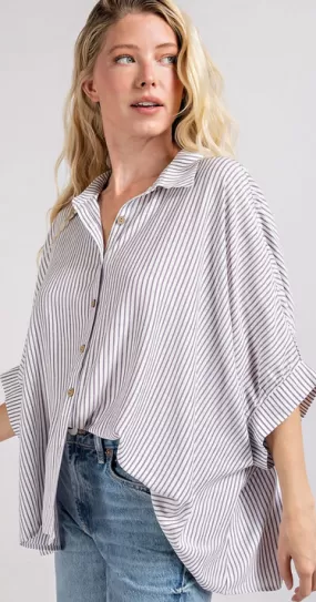 Tori Short Sleeve Button Down in Lavender Stripe