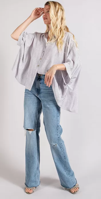 Tori Short Sleeve Button Down in Lavender Stripe