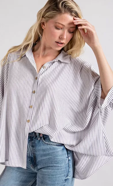 Tori Short Sleeve Button Down in Lavender Stripe