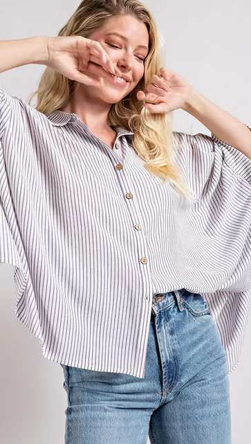 Tori Short Sleeve Button Down in Lavender Stripe