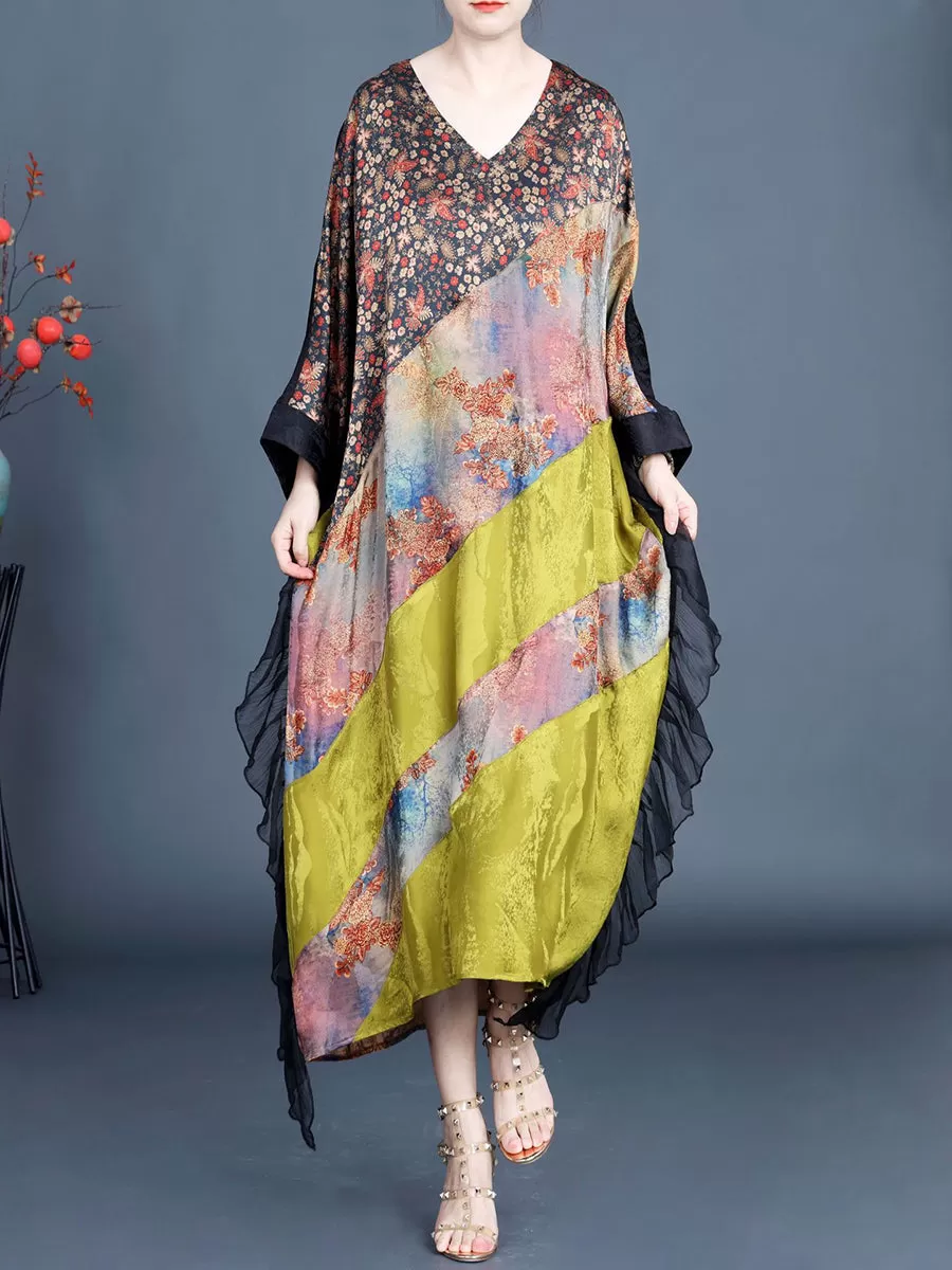 Women Summer Artsy Floral Spliced V-Neck Dress SC1006